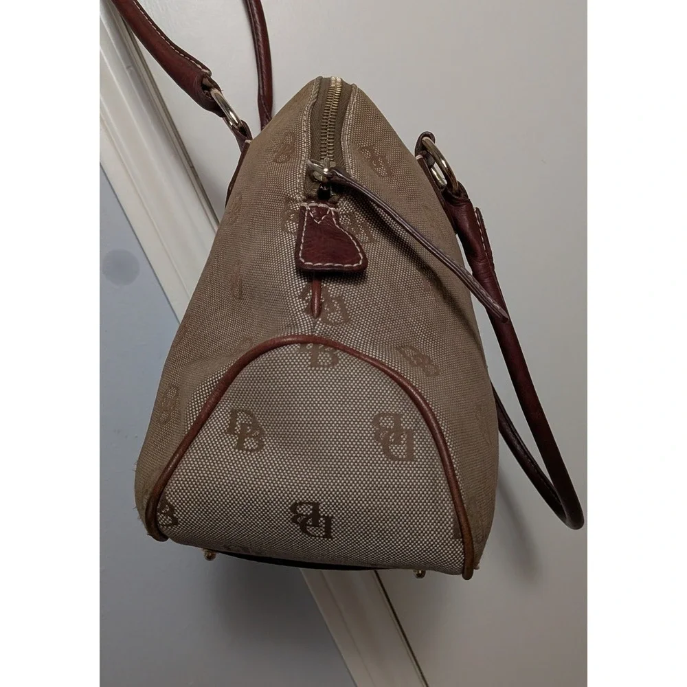 Dooney & Bourke Satchel Vintage Tan Brown Monogram Logo Canvas Leather Dome Bag